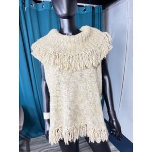 Vintage America Jeans Fringe Kni Sleeveless Top Collared‎ Vest Boho Chic L